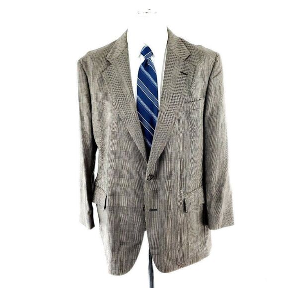Jos A Bank Wool 2 Button Sport Coat 40R Beige Plaid Windowpane Unconstructed Sho - Picture 3 of 11